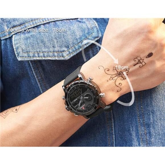 Mens Waterproof Sport Watches Leather Digital AnalogWatch Luxury Casual DualTime - Picture 6 of 7